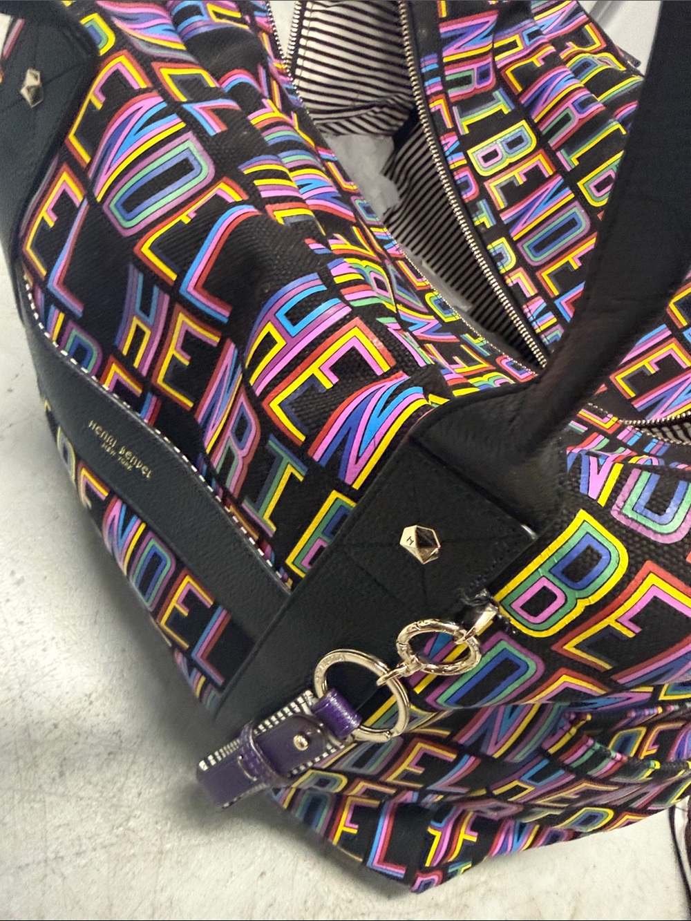 henri bendel x Steven Wilson Black Multicolor Logo Leather Duffle NWT - Picture 10 of 15